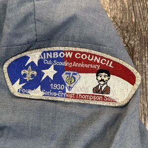 Men's L/S Dickies Chambray BSA Boy Scout Shirt Sz L Rainbow Council 75th‎ Patch